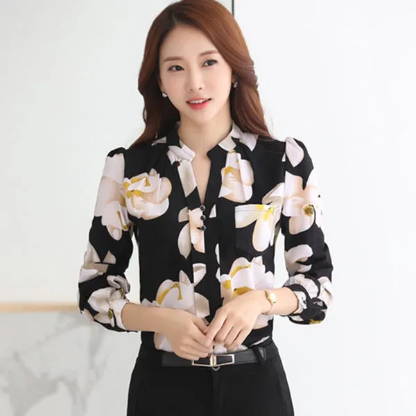 2017 New Fashion V-Neck Chiffon Blouses Slim Women Chiffon Blouse Office Work Wear shirts Women Tops Plus Size Blusas 882G 25