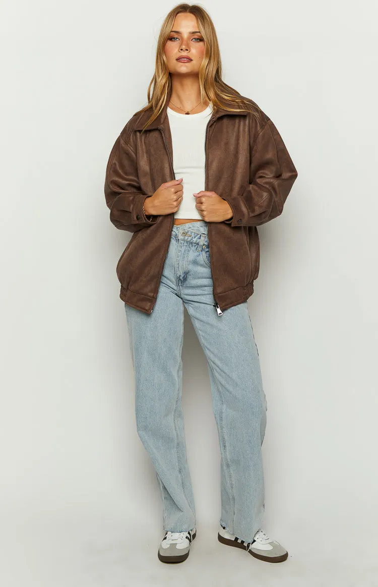 Abbi Brown Faux Suede Bomber Jacket