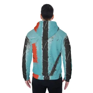 All-Over Print Men's Sherpa Fleece Zip Up Hoodie, blue, black, red, abstract, print, #25R