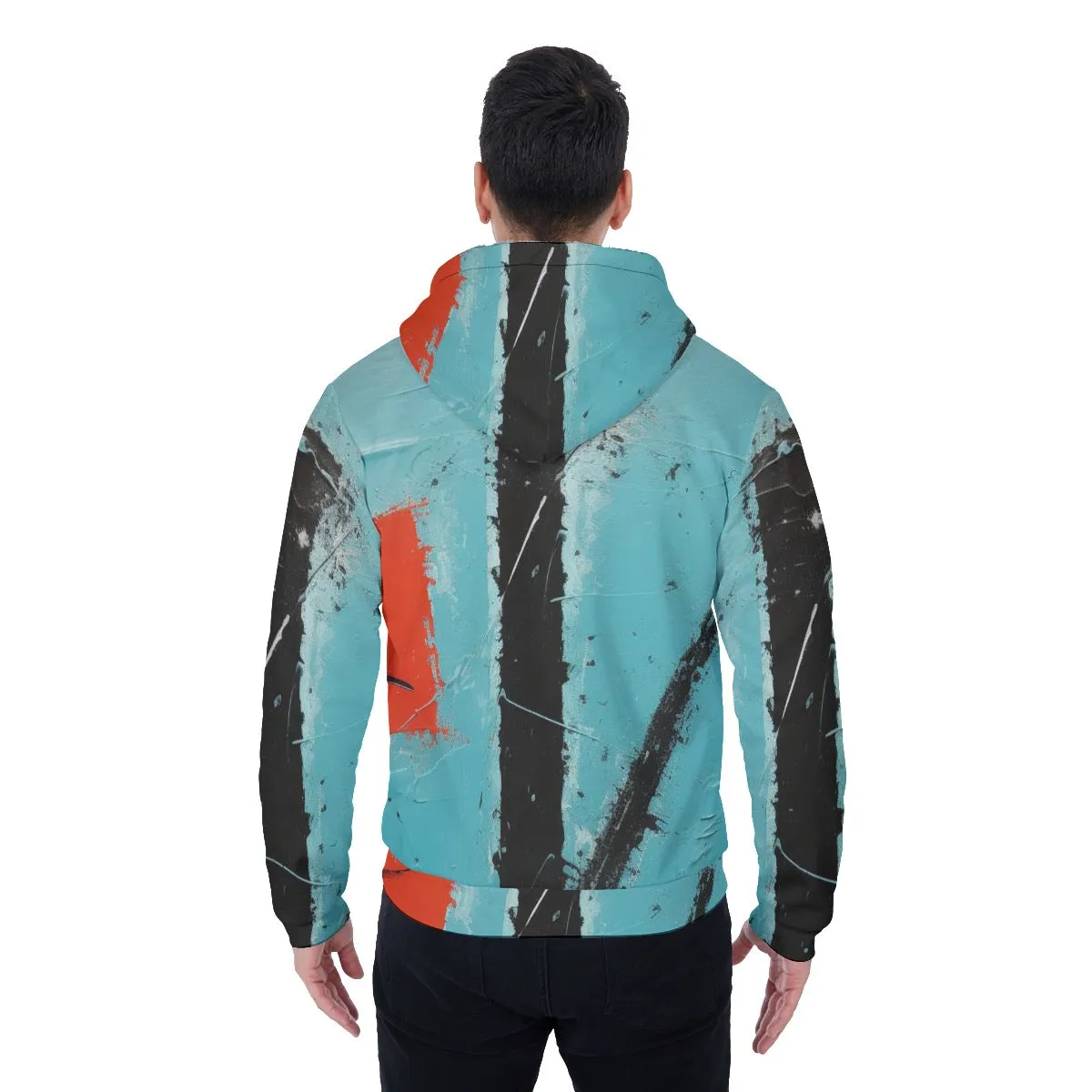 All-Over Print Men's Sherpa Fleece Zip Up Hoodie, blue, black, red, abstract, print, #25R