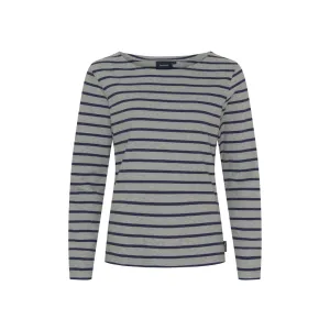 Antibes Striped Long Sleeve Tee - Grey Melange / SR Navy