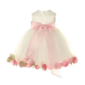 Baby Girls Ivory Dusty Rose Petal Adorned Satin Tulle Flower Girl Dress 6-24M