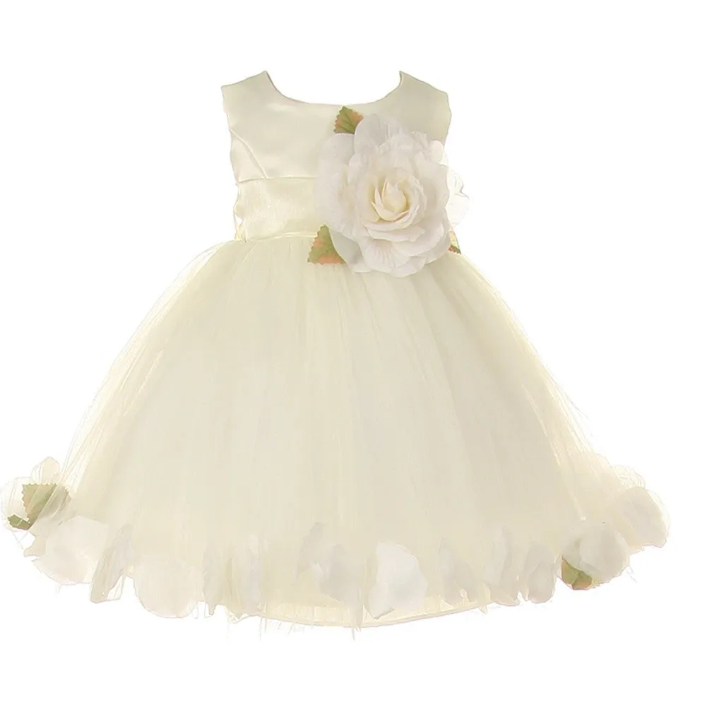 Baby Girls Ivory Petal Adorned Satin Tulle Flower Girl Dress 6-24M