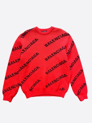 Balenciaga Red All Over Logo Sweater