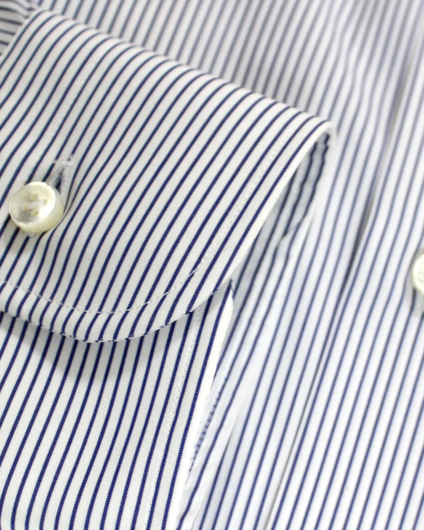 Barba Dress Shirt White Navy Stripes 44 - 17 1/2 Modern Fit