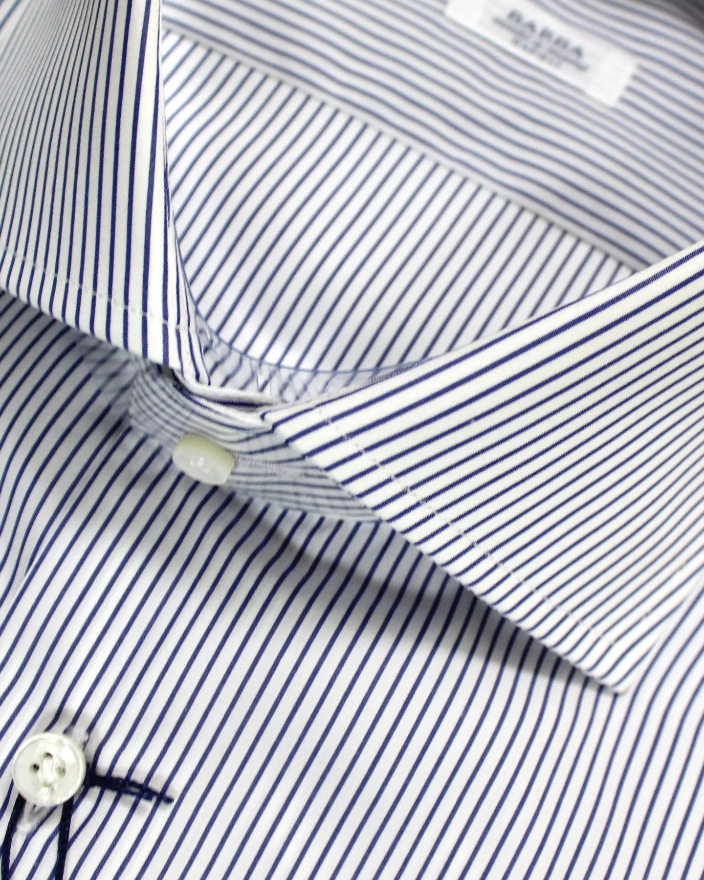 Barba Dress Shirt White Navy Stripes 44 - 17 1/2 Modern Fit