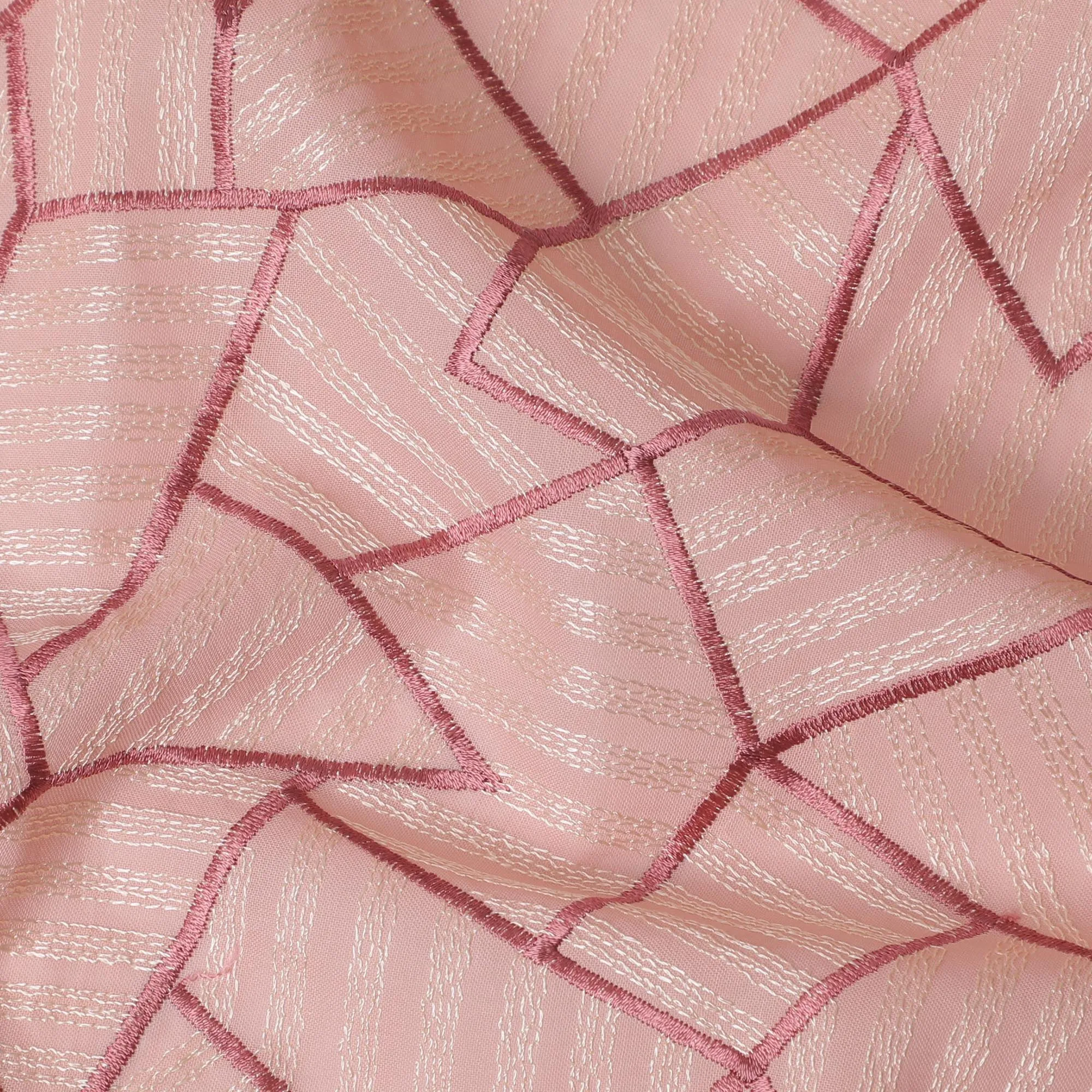 Blush Pink Cotton Voile Fabric with Geometric Embroidery, 110 cm Width-D20109