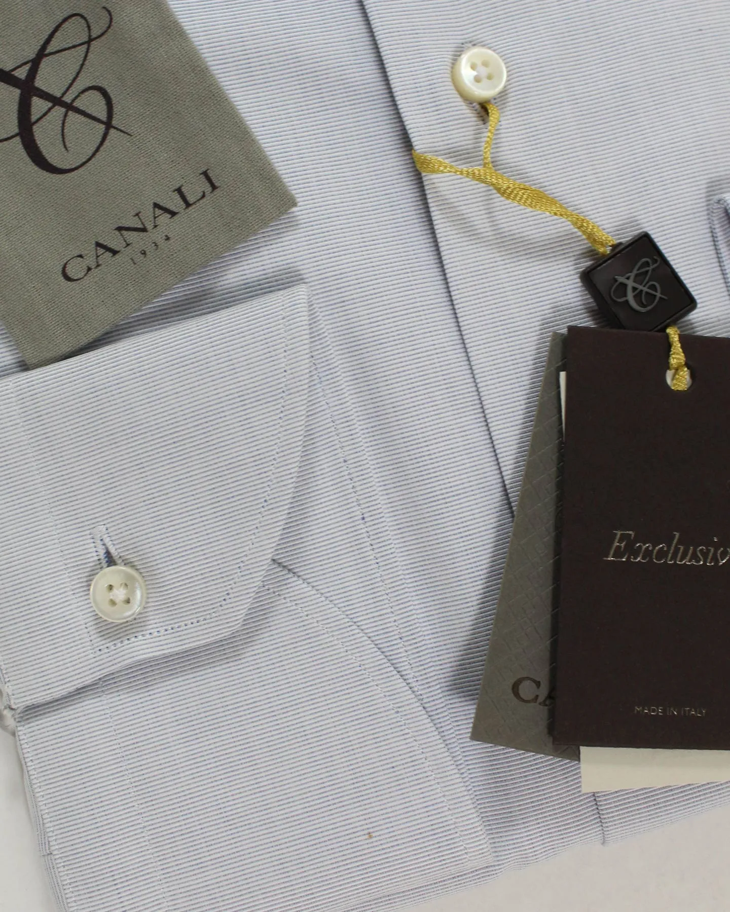 Canali Dress Shirt 40 - 15 3/4 White Gray-Blue Pointed Collar - Exclusive Collection