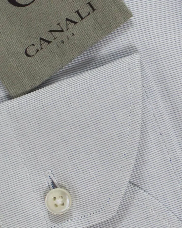 Canali Dress Shirt 40 - 15 3/4 White Gray-Blue Pointed Collar - Exclusive Collection