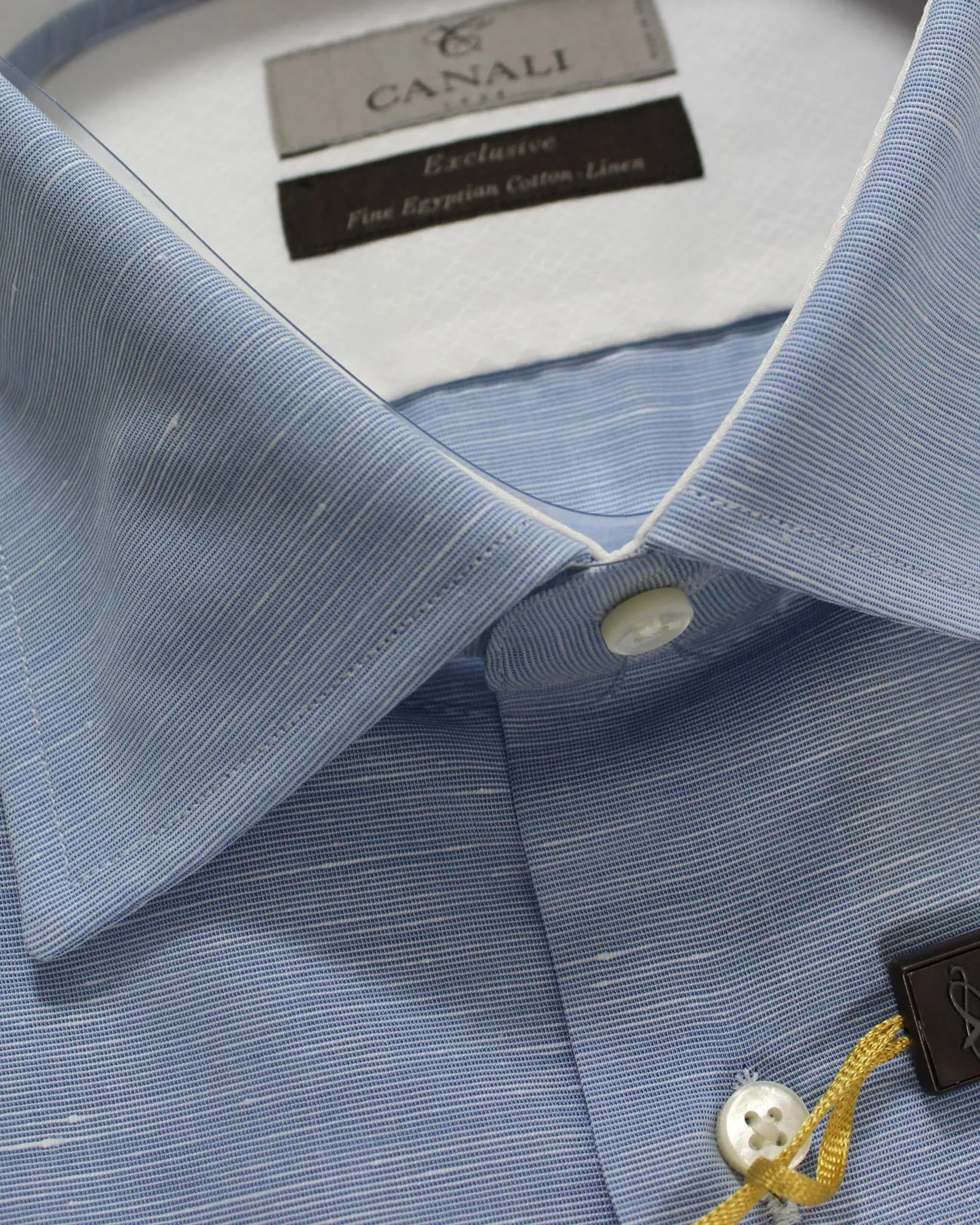 Canali Dress Shirt Blue Pattern - Exclusive Collection - Linen Cotton - Modern Fit 40 - 15 3/4