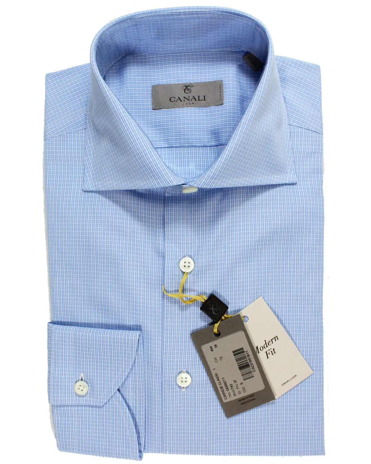 Canali Dress Shirt Blue White Check - Modern Fit 39 - 15 1/2