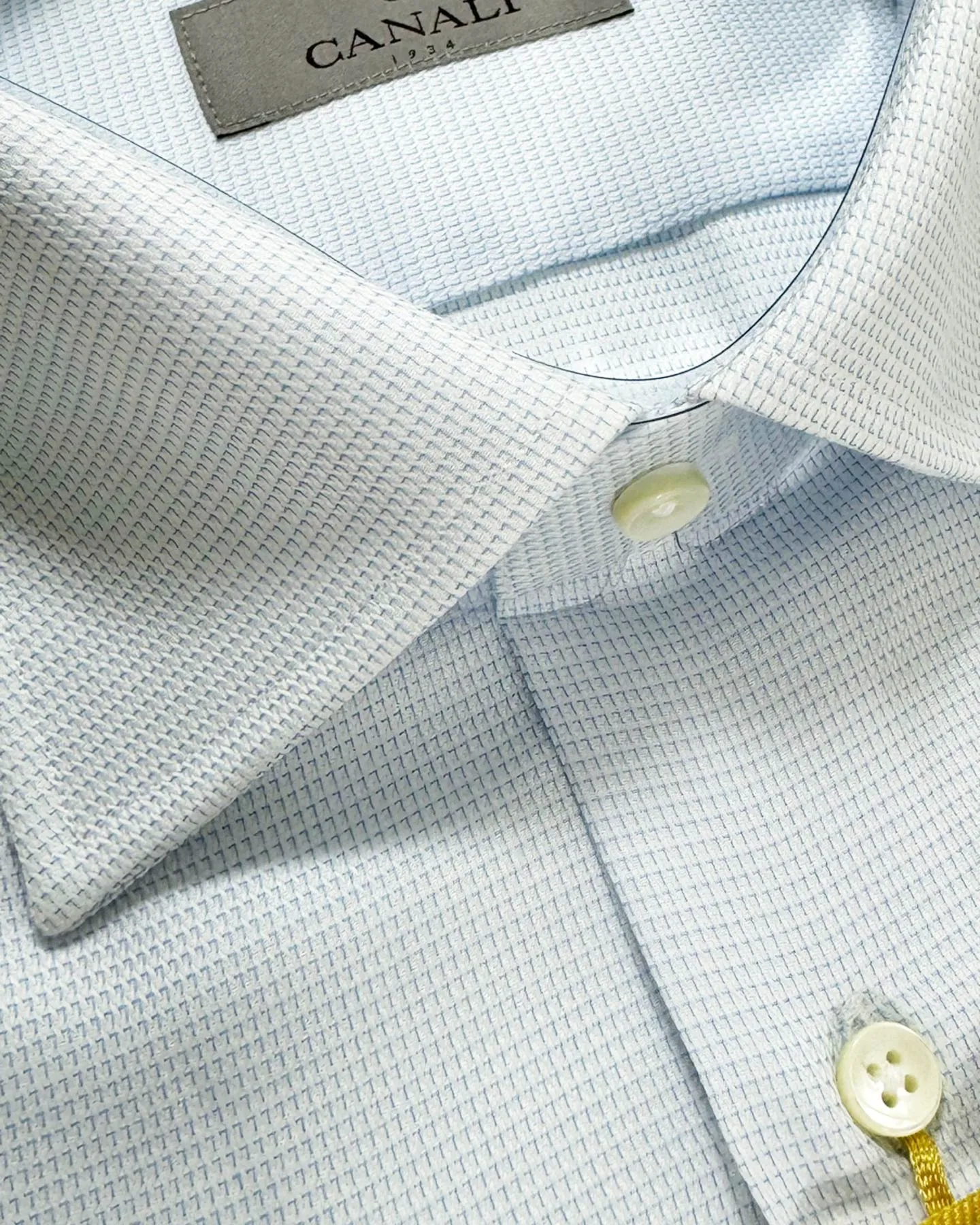 Canali Dress Shirt White Blue Micro Pattern - Modern Fit 39 - 15 1/2