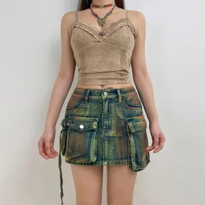 Cargo Denim Mini Skirt