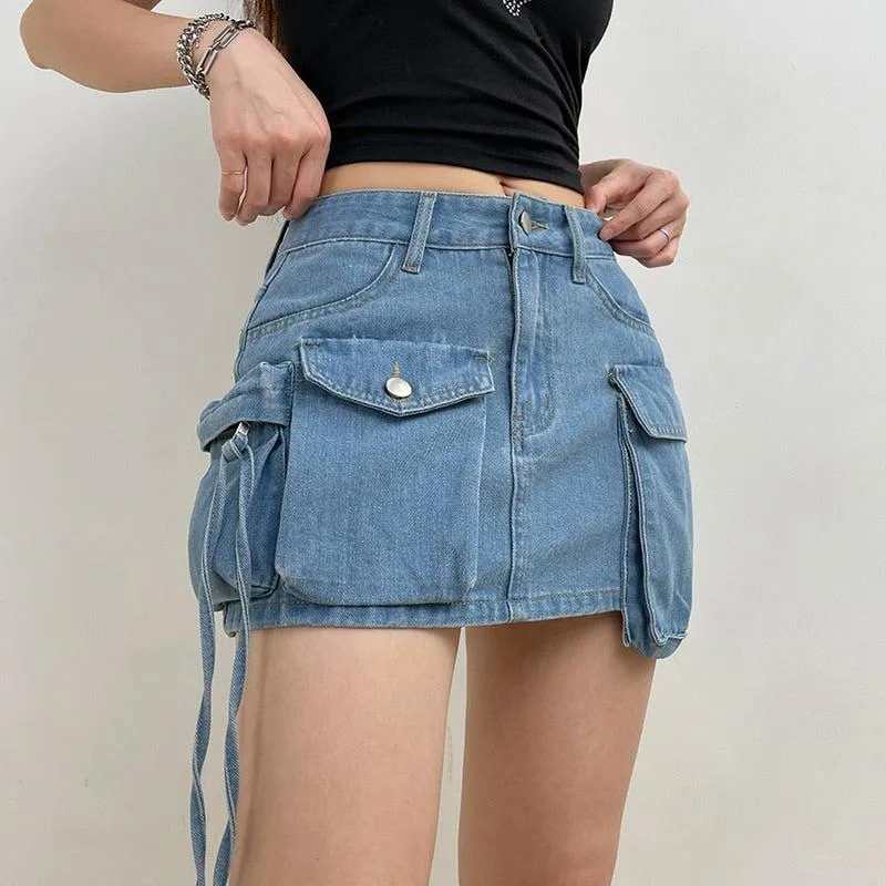 Cargo Denim Mini Skirt