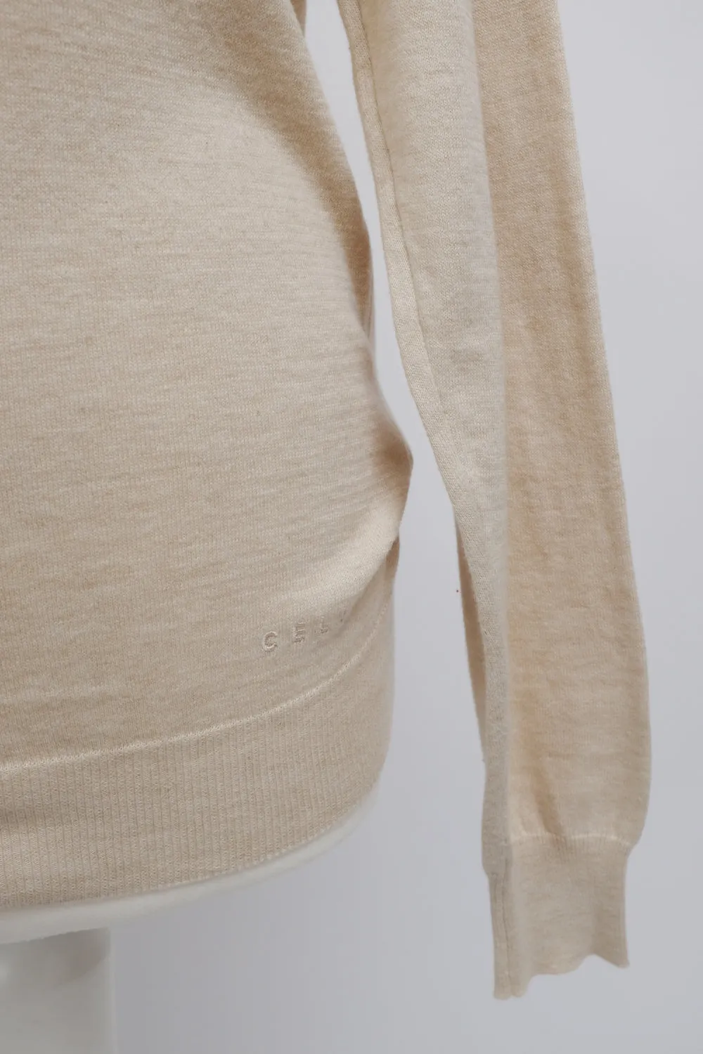 CELINE BEIGE PURE COTTON V NECK KNIT