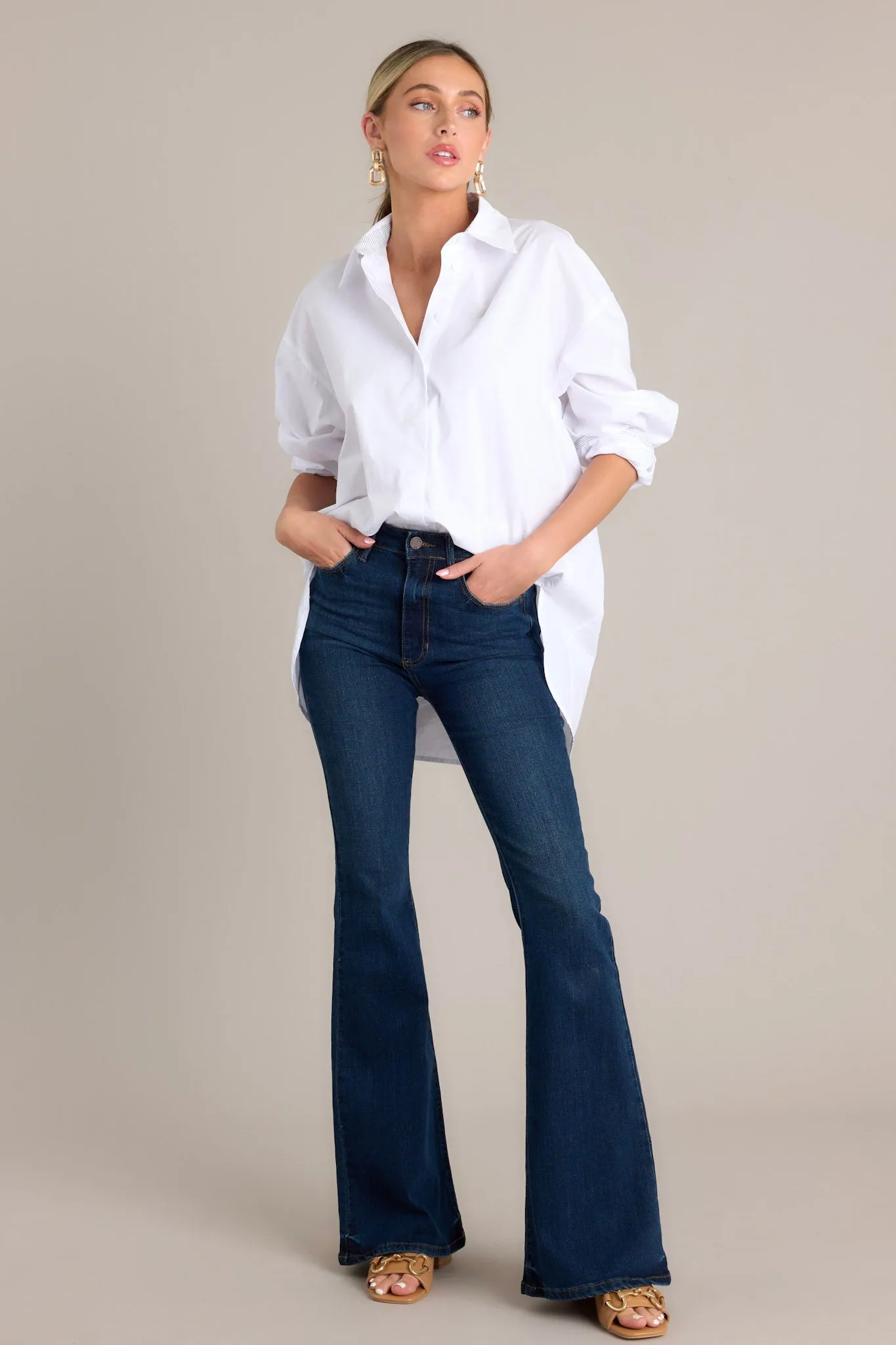 Chic Sophistication 100% Cotton White Button Front Top