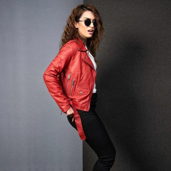 Chilli Red Perfecto Biker Leather Jacket - Kaptan