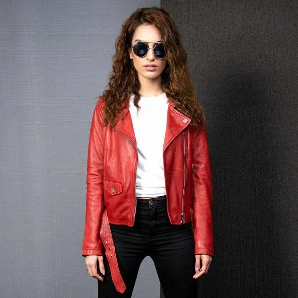 Chilli Red Perfecto Biker Leather Jacket - Kaptan