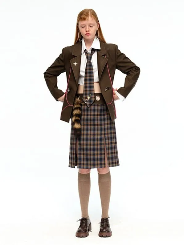 Classic Plaid Skirt And Necktie Set