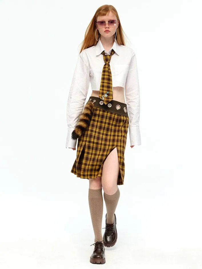 Classic Plaid Skirt And Necktie Set