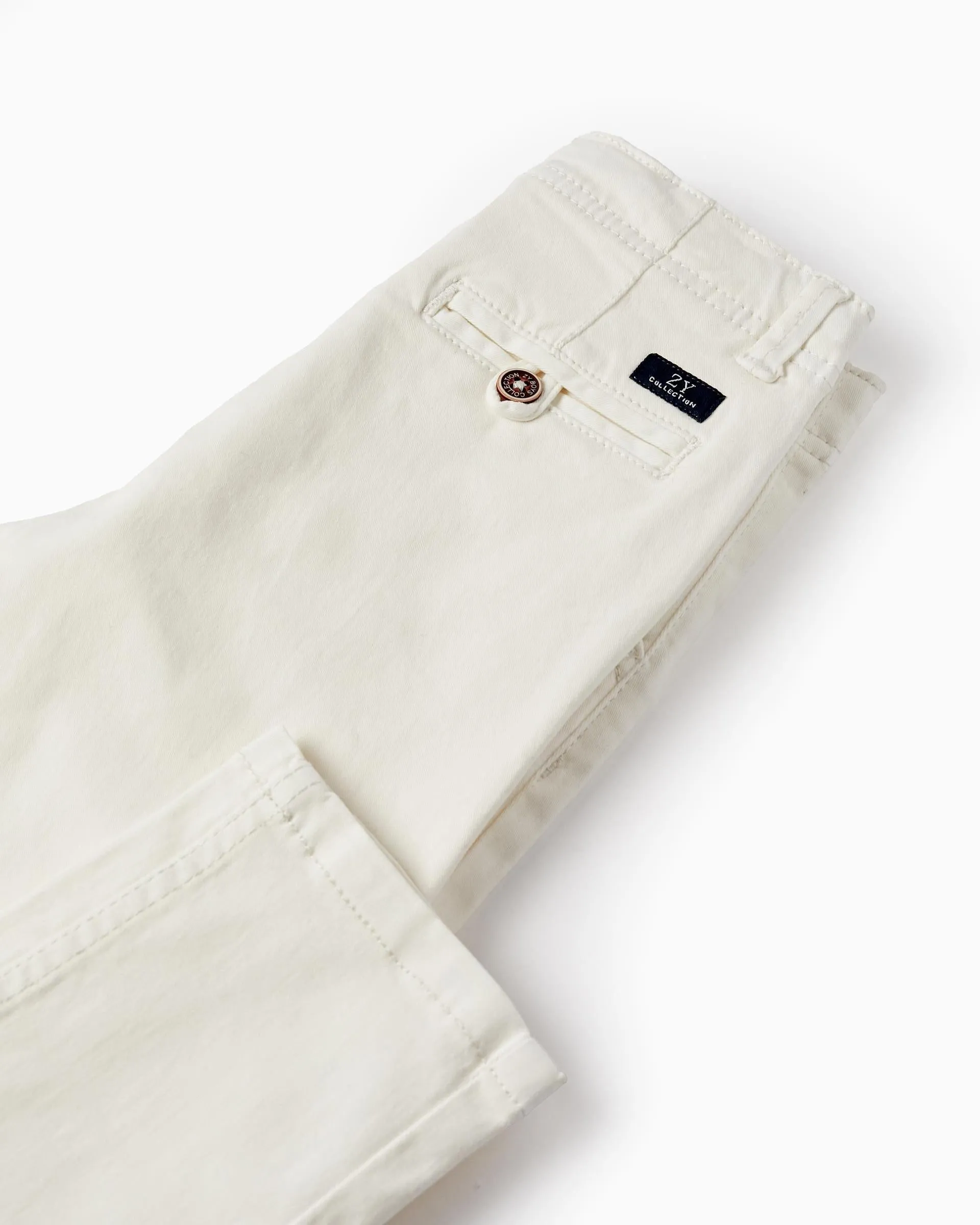 Cotton Twill Chino Trousers for Boys 'Slim Fit', White