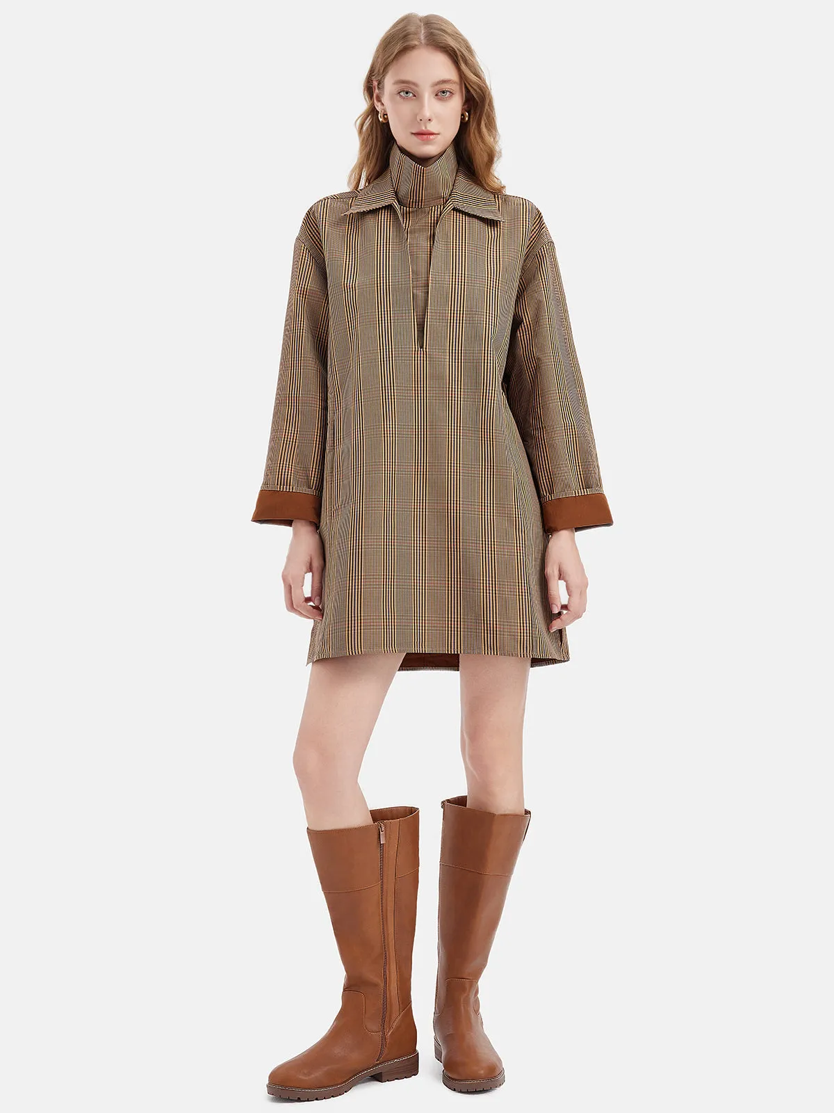 Detachable Collar Plaid Dress