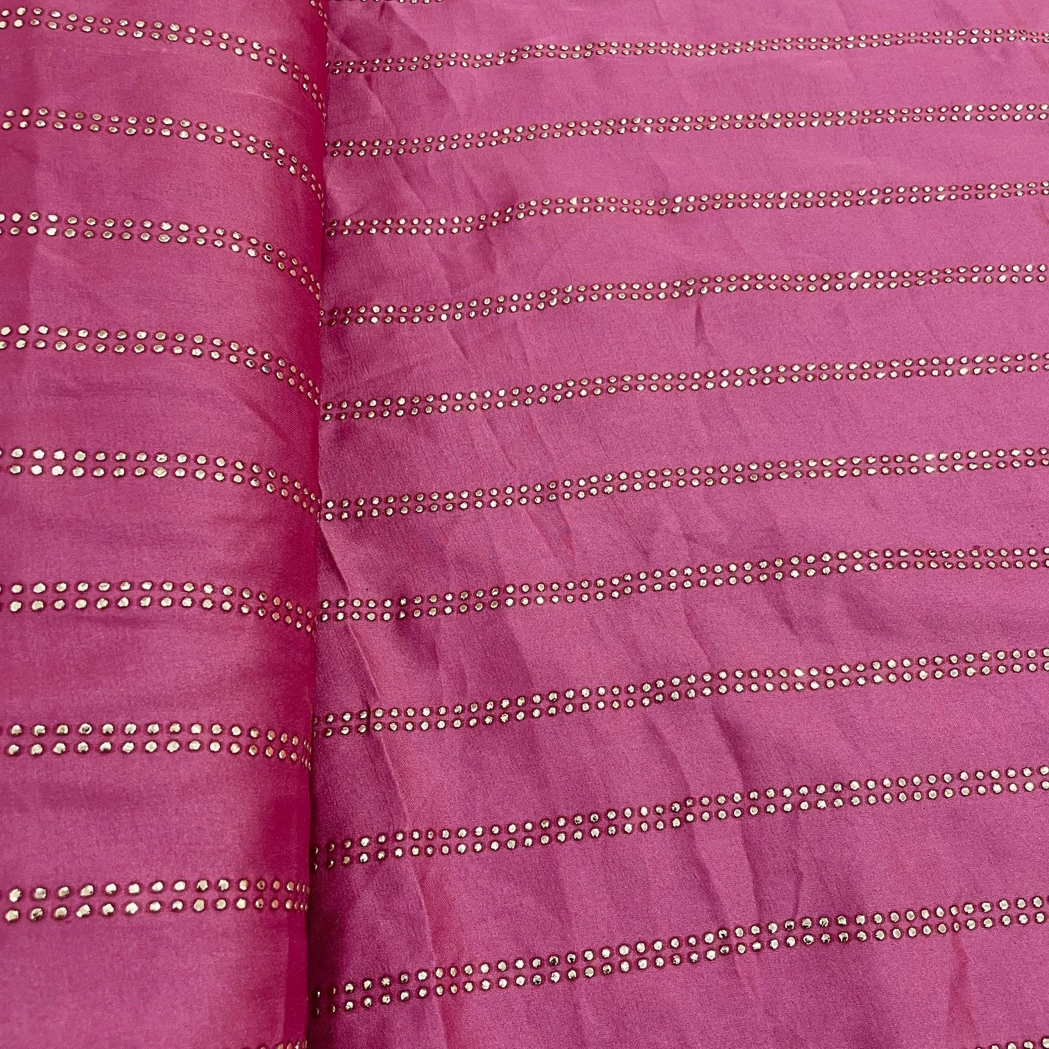 Exclusive Punch Pink Mukaish Work Silk Fabric