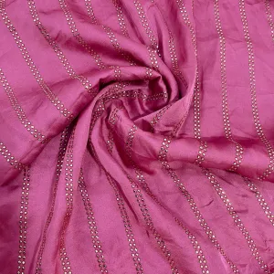 Exclusive Punch Pink Mukaish Work Silk Fabric