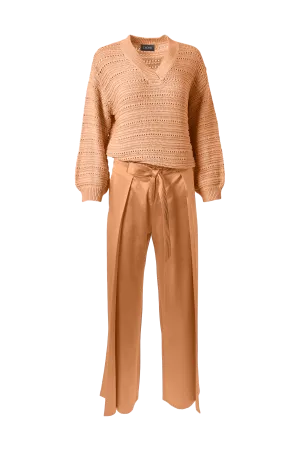 Flare Pleated Belted Pants In Copper