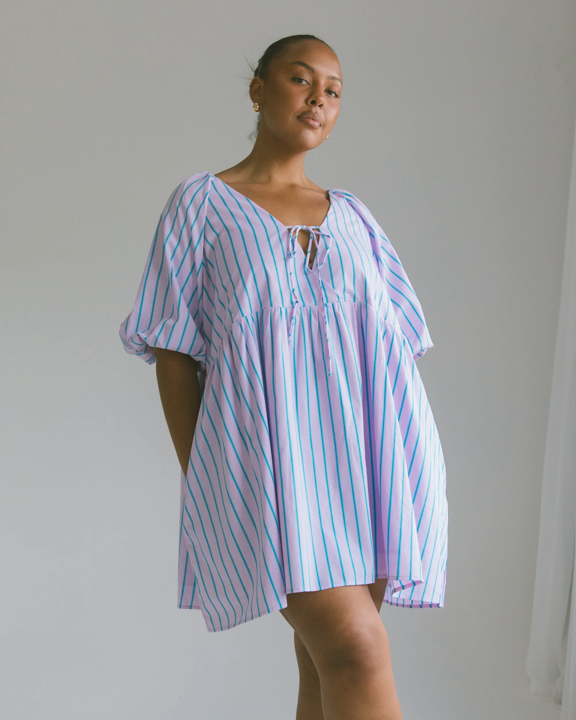 Frankie Dress | Purple & Blue Stripe