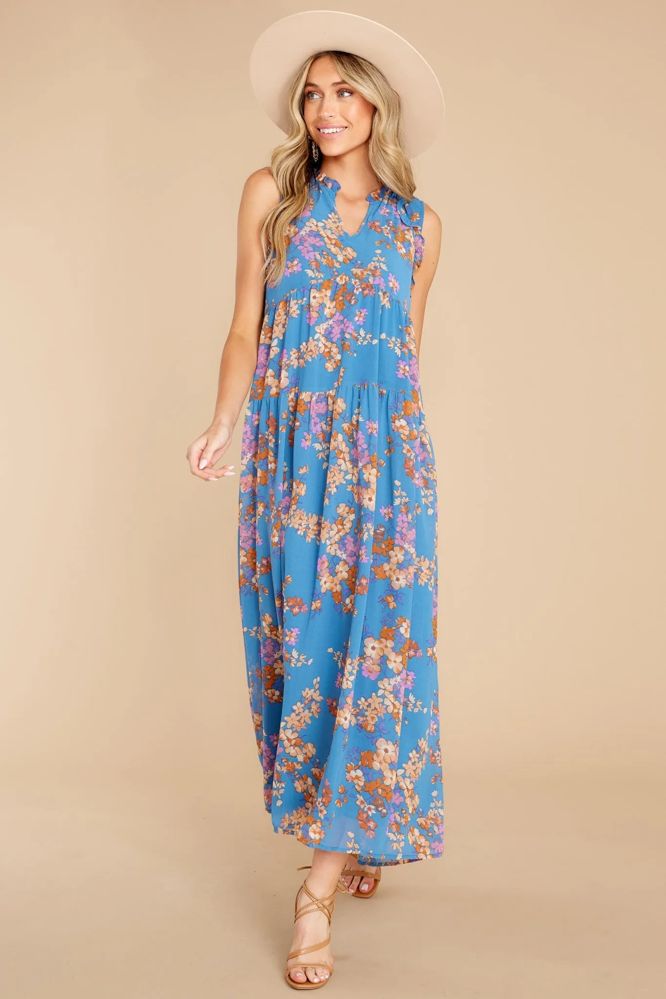 Free Agent Blue Multi Floral Print Maxi Dress