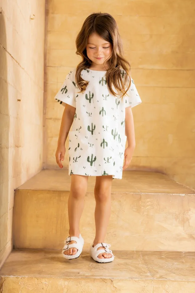 Girls Shift Terry Dress with Pockets - Off-White