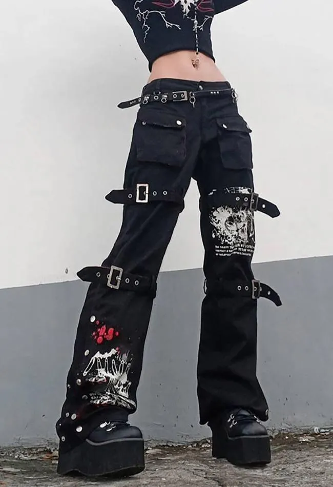 Goth metal buckle pocket cargo pants