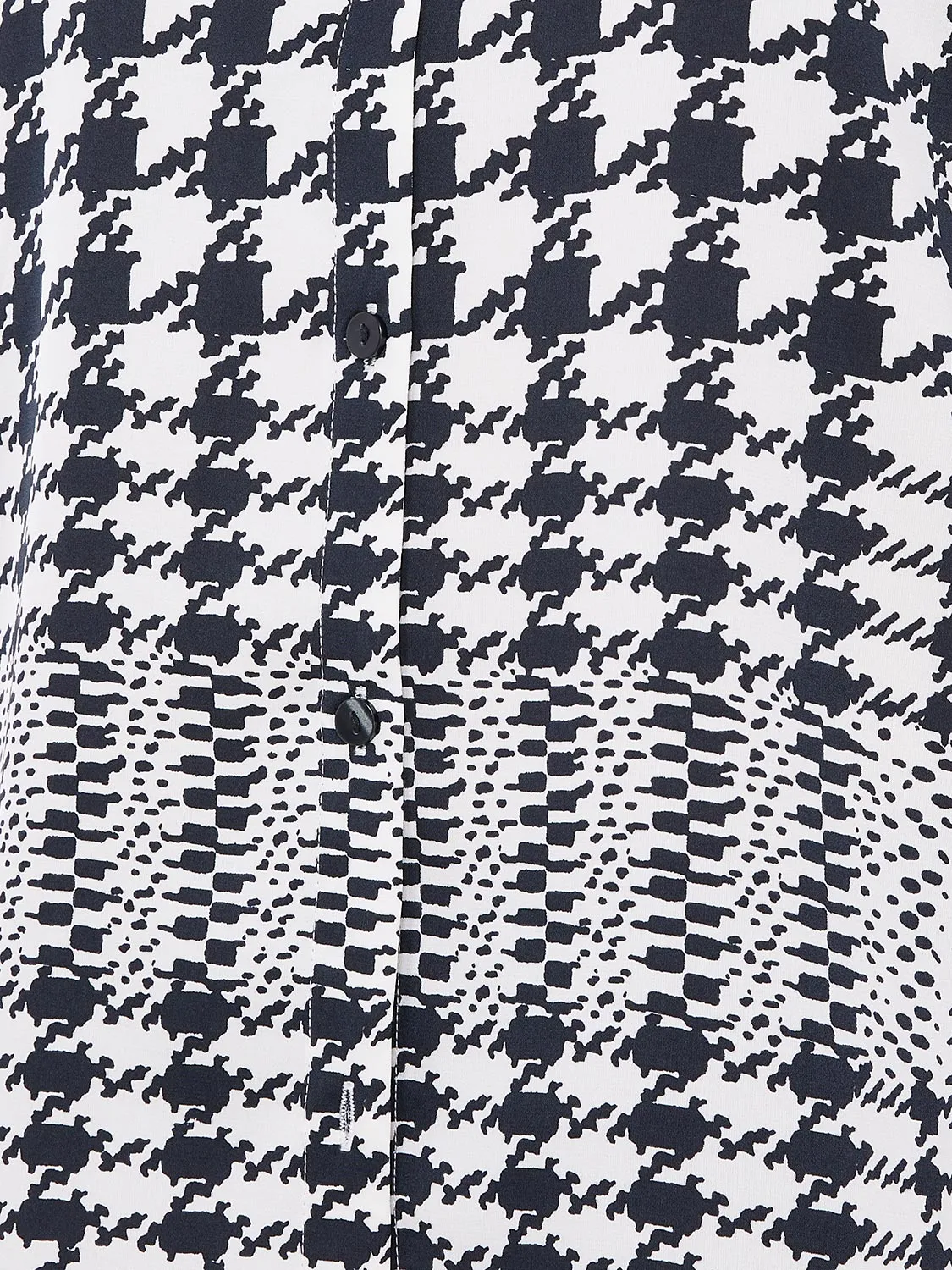 Houndstooth Satin Split Neck Button-Front Blouse