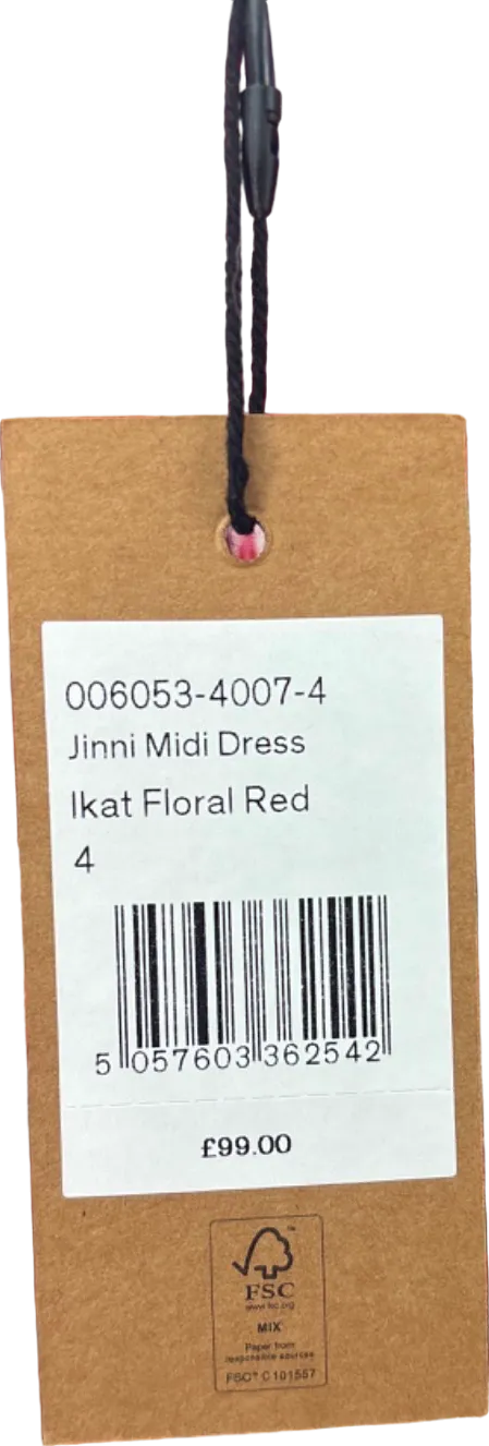 Hush Red Jinni Midi Dress Ikat Floral Red UK Size 4