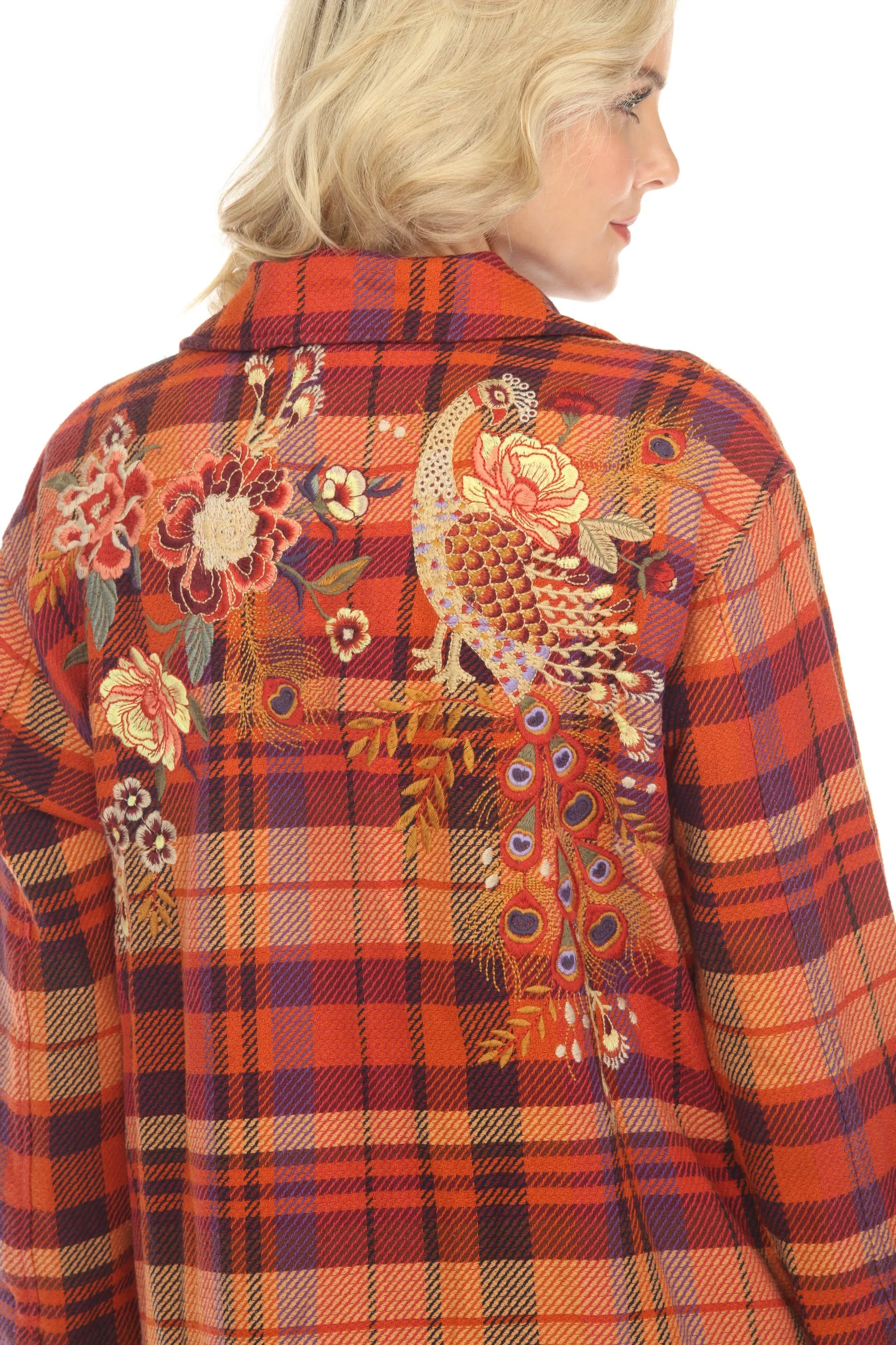 Johnny Was Workshop Plaid Ananke Embroidered Shirt Jacket Boho Chic W42923