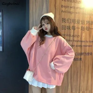 Joskaa Christmas Gift Hoodies Women Pink Hoodie O-neck Solid All Match Womens Pullover Harajuku Clothes Females Thick Comfortable Daily Casual Tops