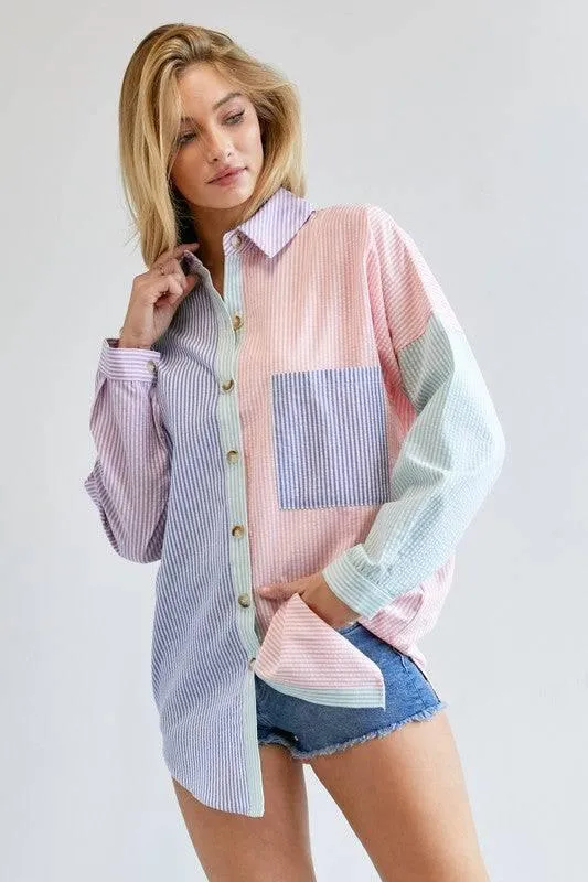 Long sleeved striped button-down shirt