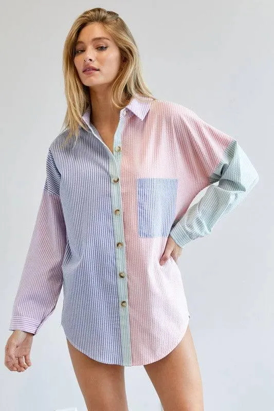 Long sleeved striped button-down shirt