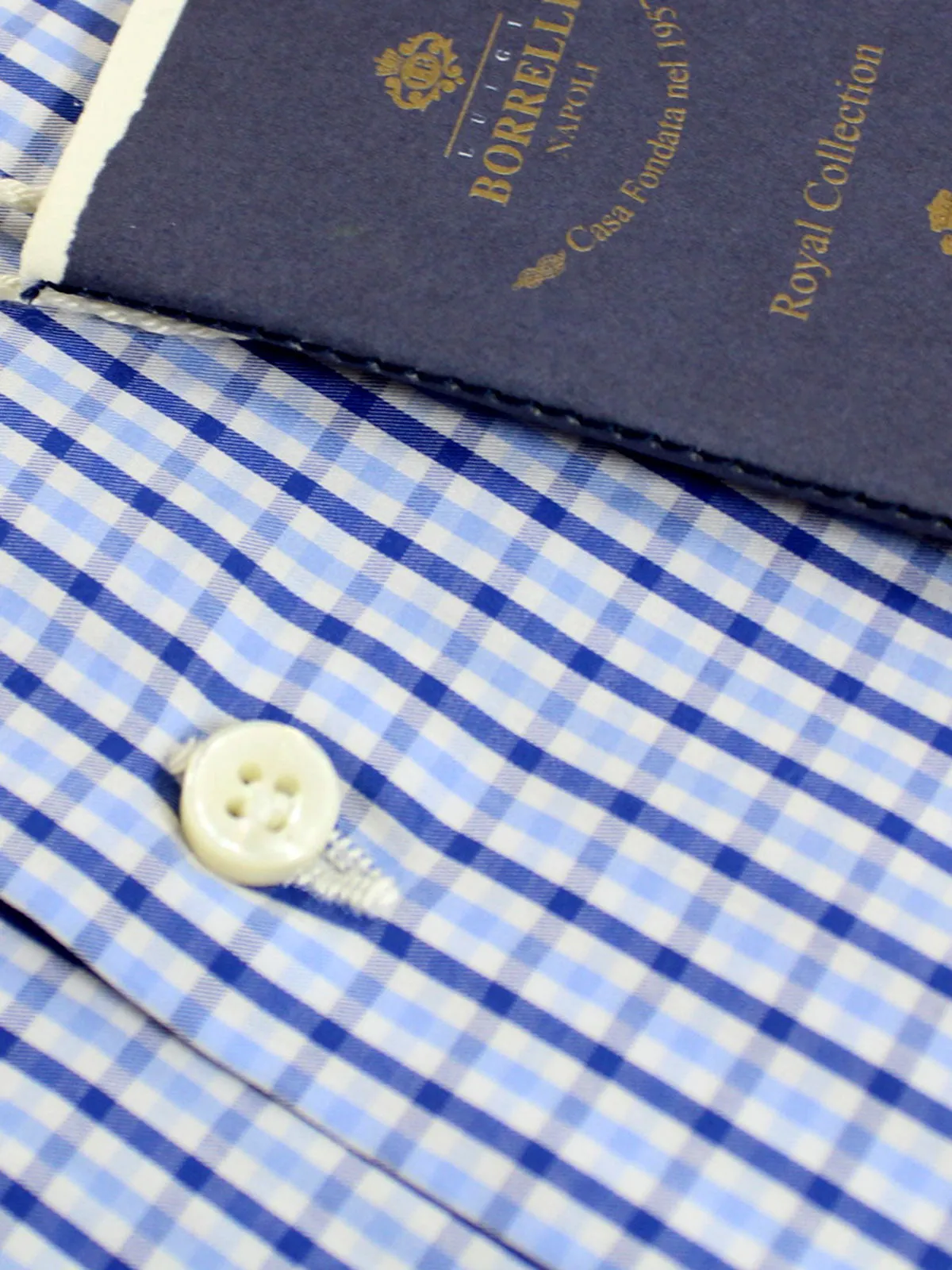 Luigi Borrelli Dress Shirt White Navy Blue Royal Collection 40 - 15 3/4 SALE