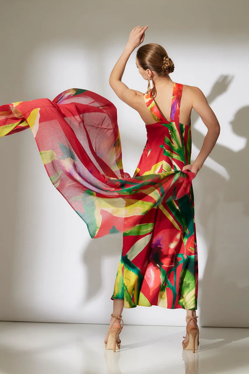 Mallorca Printed Cotton Silk Halter Dress