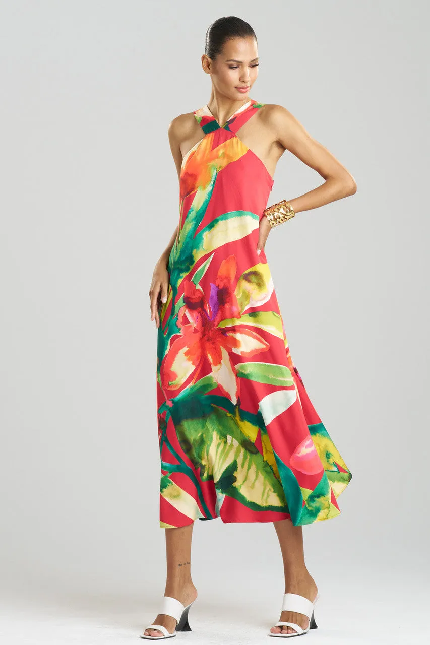 Mallorca Printed Cotton Silk Halter Dress