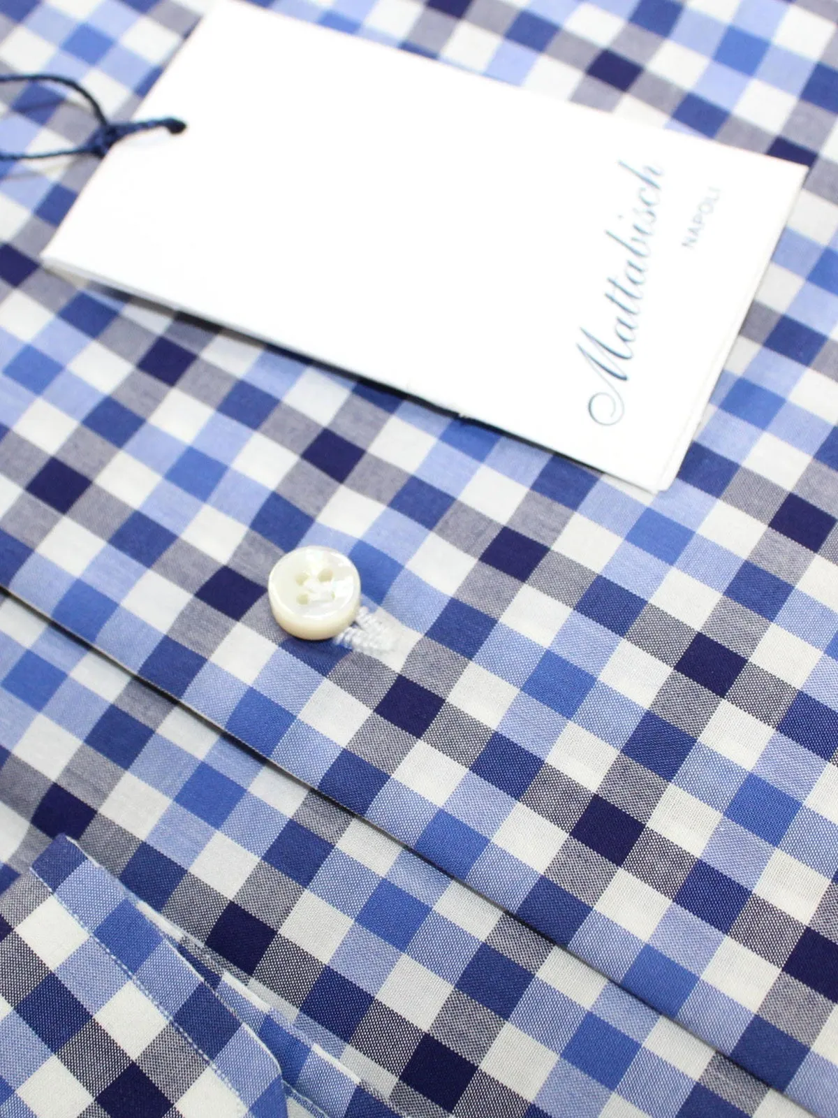 Mattabisch Napoli Shirt Royal Blue White Navy Check 44 - 17 1/2 SALE