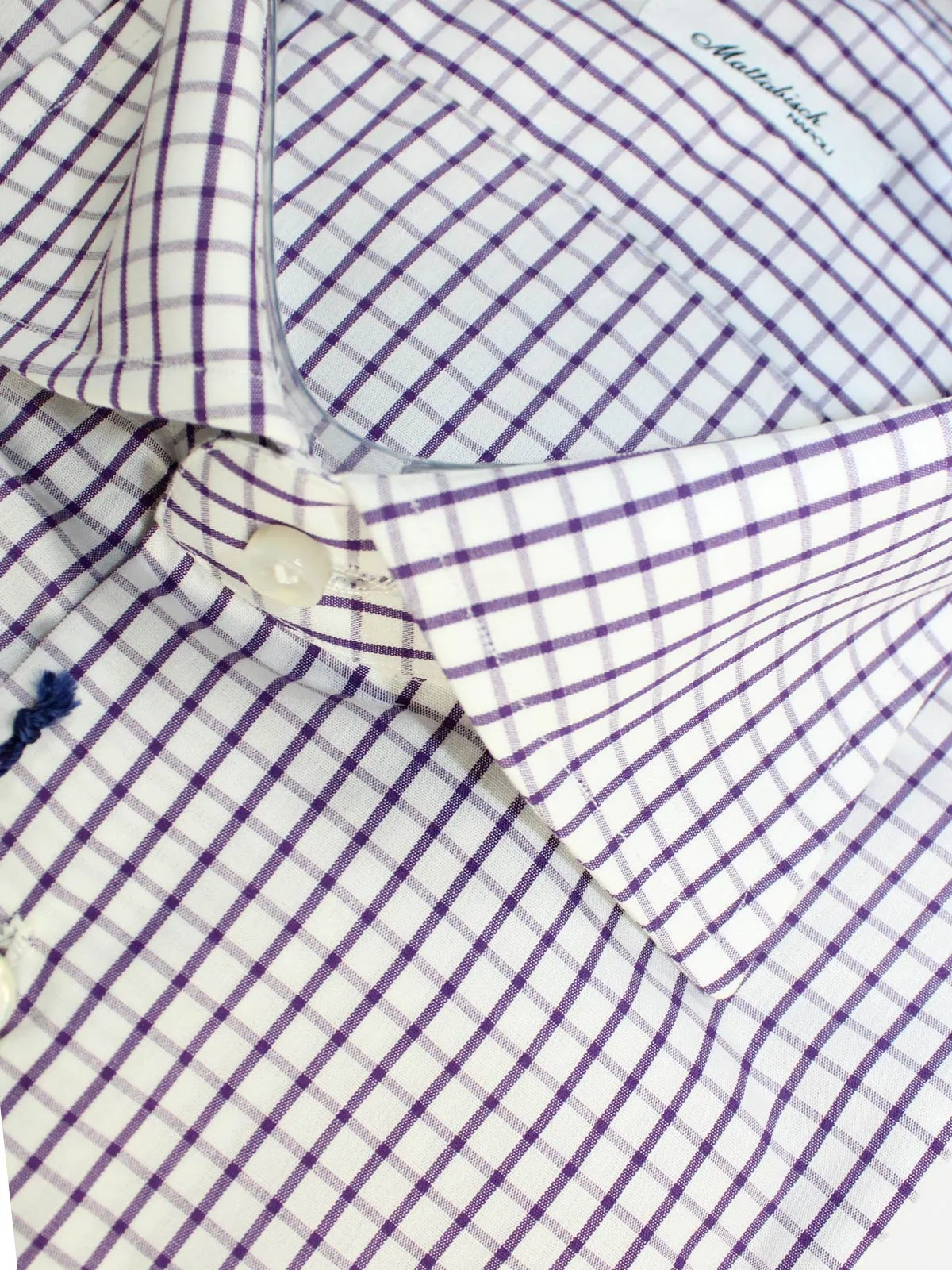 Mattabisch Shirt White Purple Graph Check 40 - 15 3/4 SALE