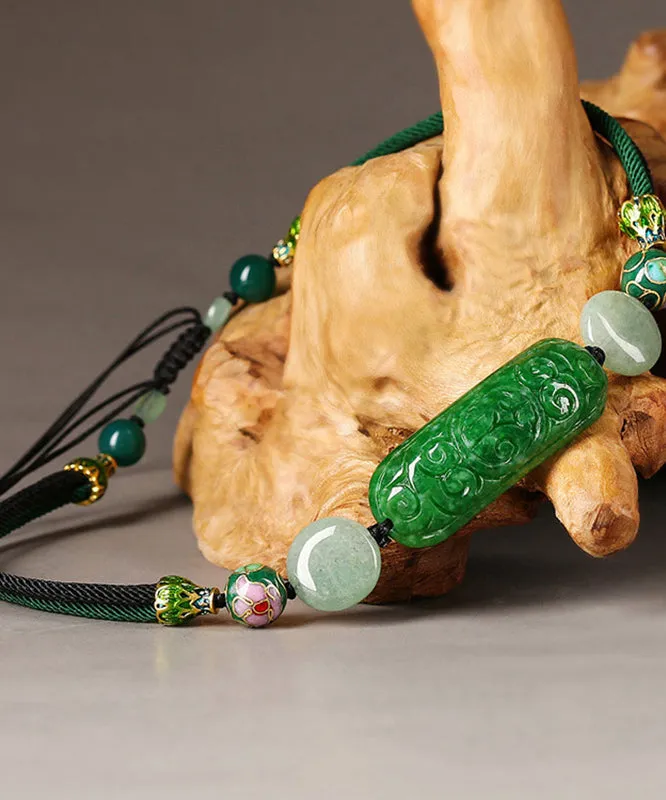 Modern Green Jade Cloisonne Dry Green Necklace