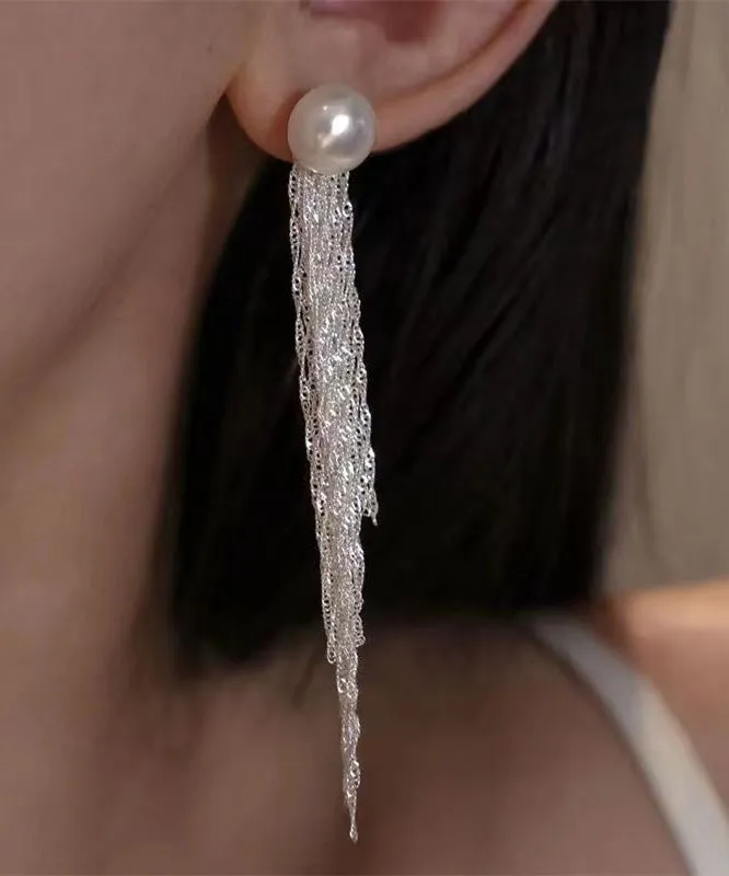 Modern Silk Sterling Silver Alloy Pear Tassel Drop Earrings QQ054