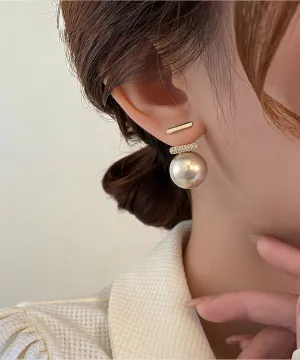 Modern White Copper Overgild Pearl Zircon Stud Earrings