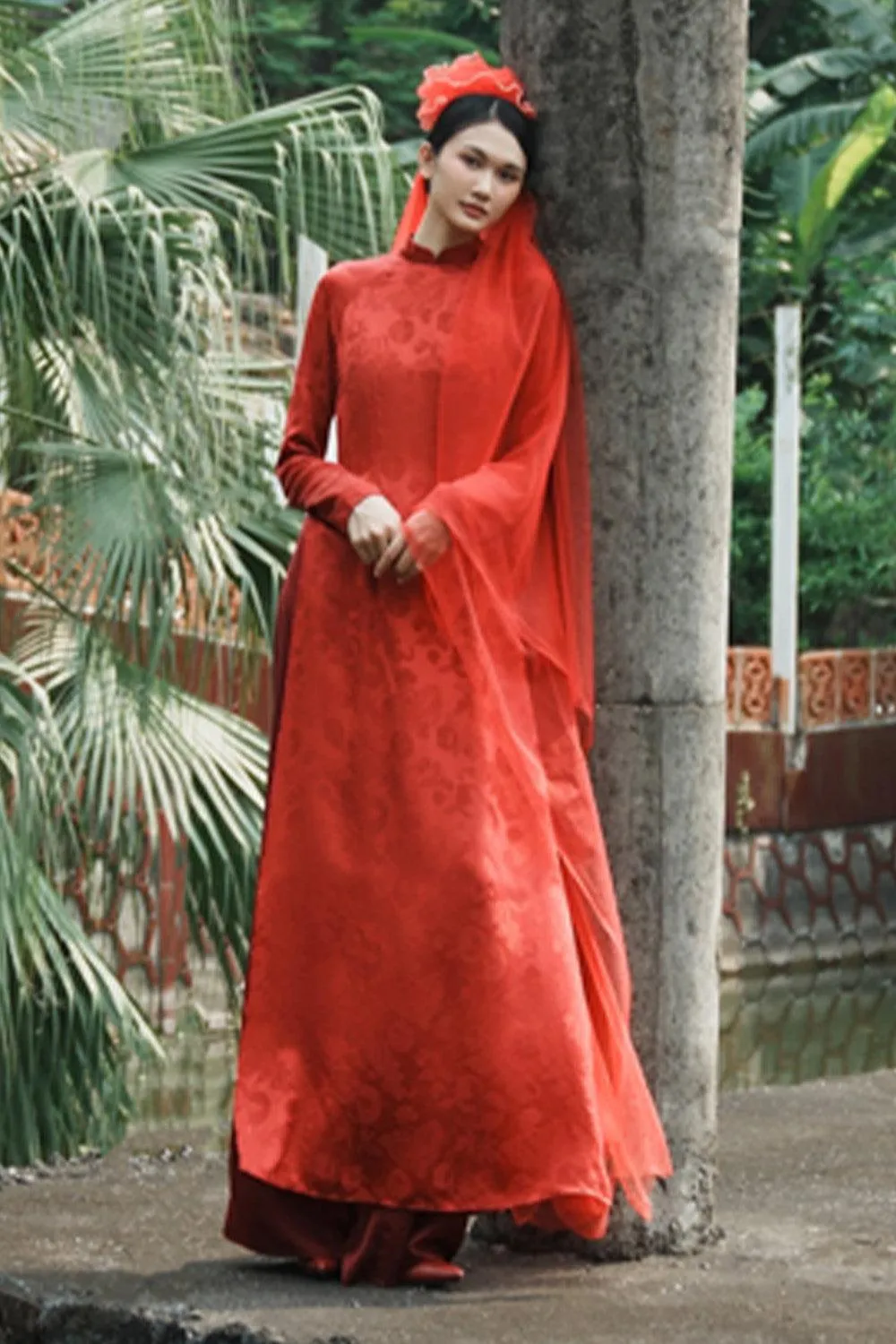 Nhu Chau A-line Mandarin Neck Mulberry Silk Floor Length Ao Dai