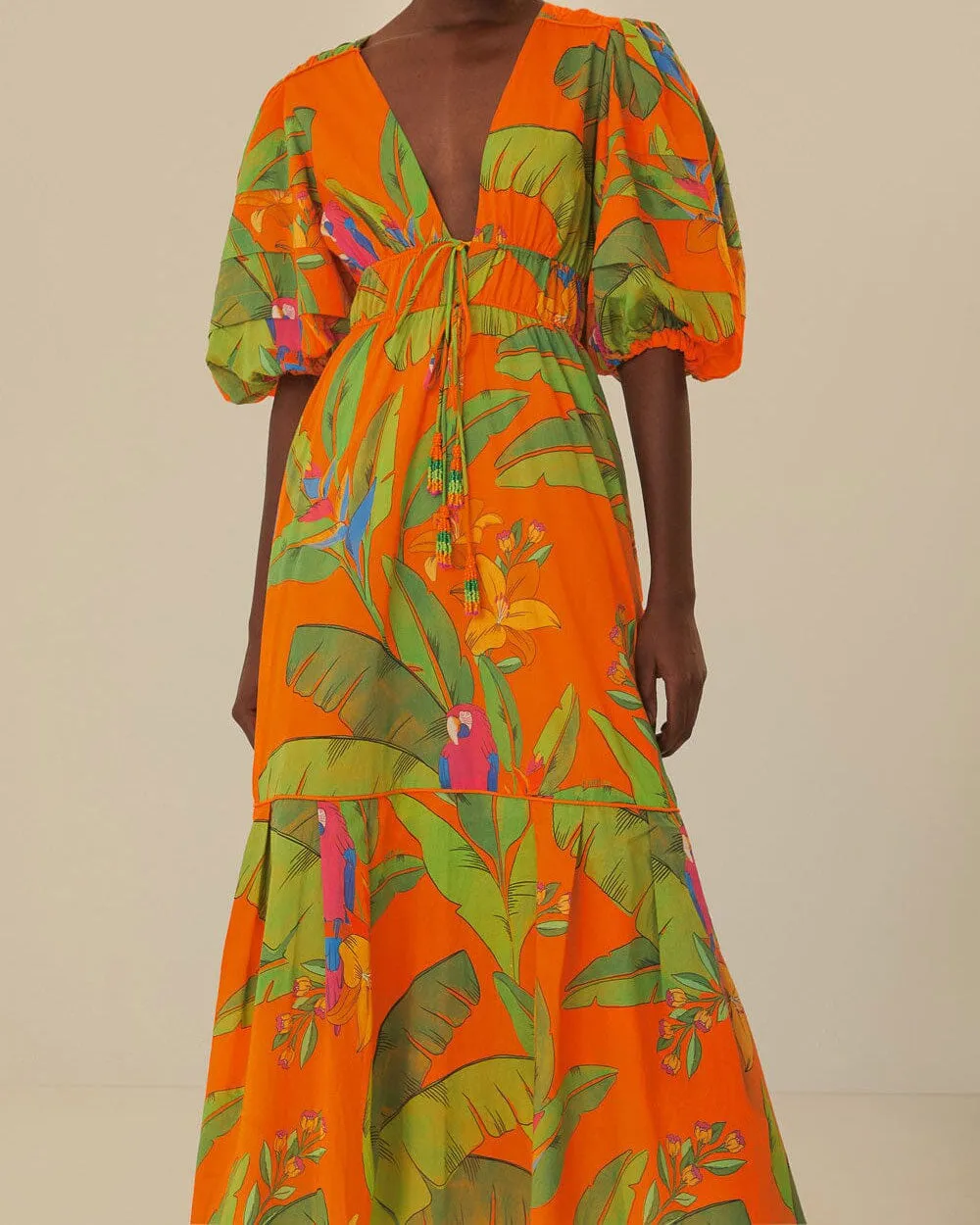 Orange Fresh Macaws Midi Dress