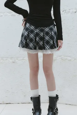 Plaid Lace Trim Mini Skirt